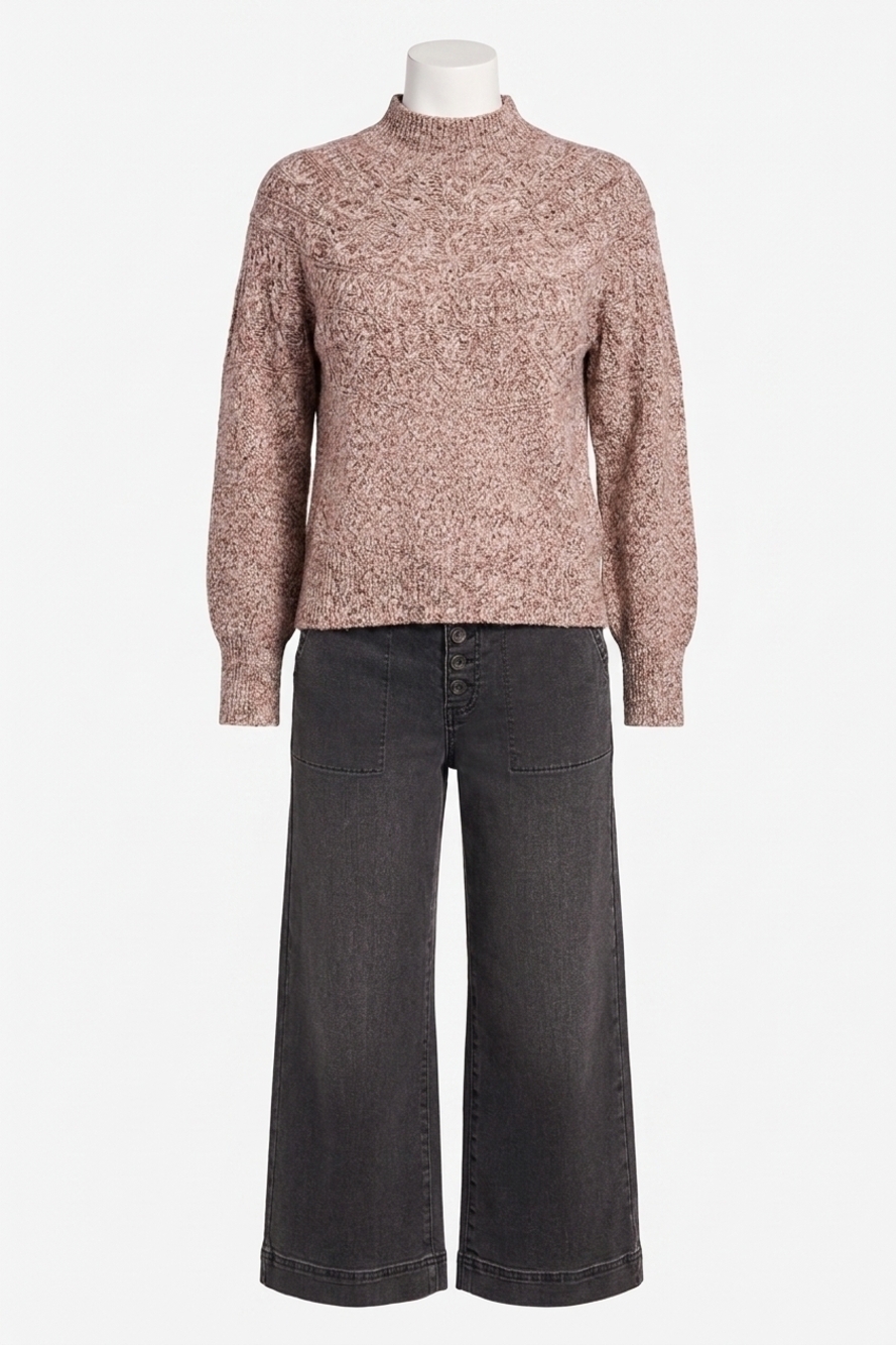 NEW TRIBAL two tone mock neck sweater in wood